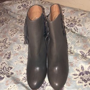 Halogen Tasseled Grey Ankle Boots